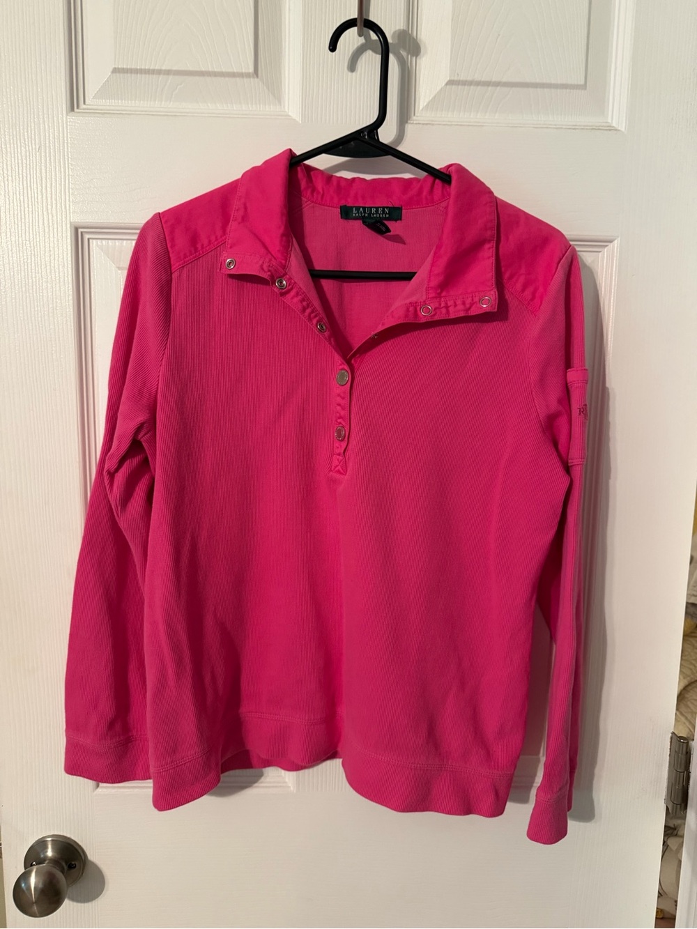 Lauren Ralph Lauren Bright Pink Snap-Front Polo Pullover